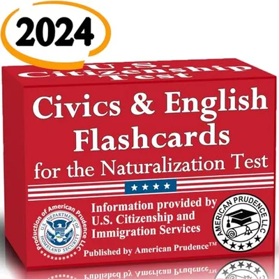 Book Cover: Civics and English flashcards to Study for The US citizenship Test with Official 100 USCIS Illustrated Questions and Answers for American Civics and English Proficiency Exams